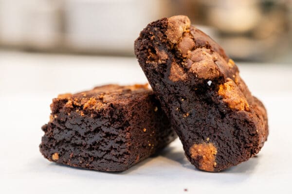 Two delicious chocolate brownies.